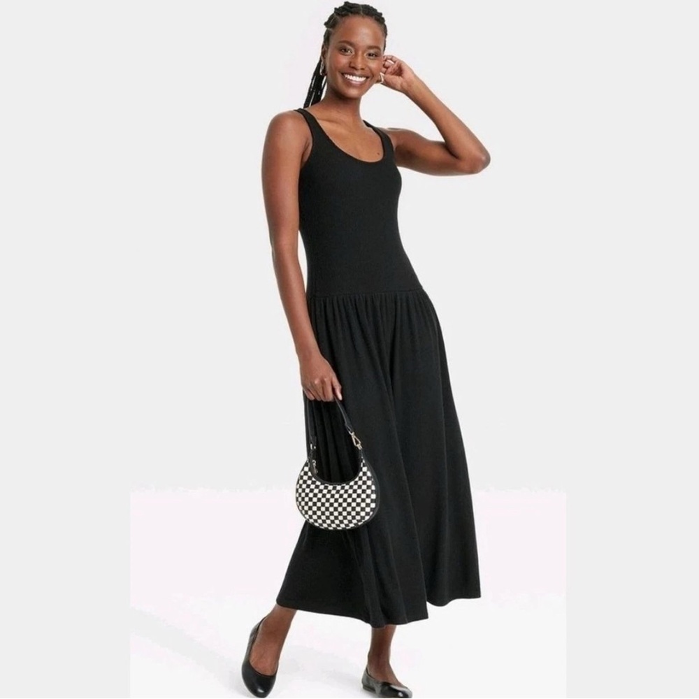 Universal Thread Women's Ribbed Drop Waist Knit Midi Slip Dress Black Size Small